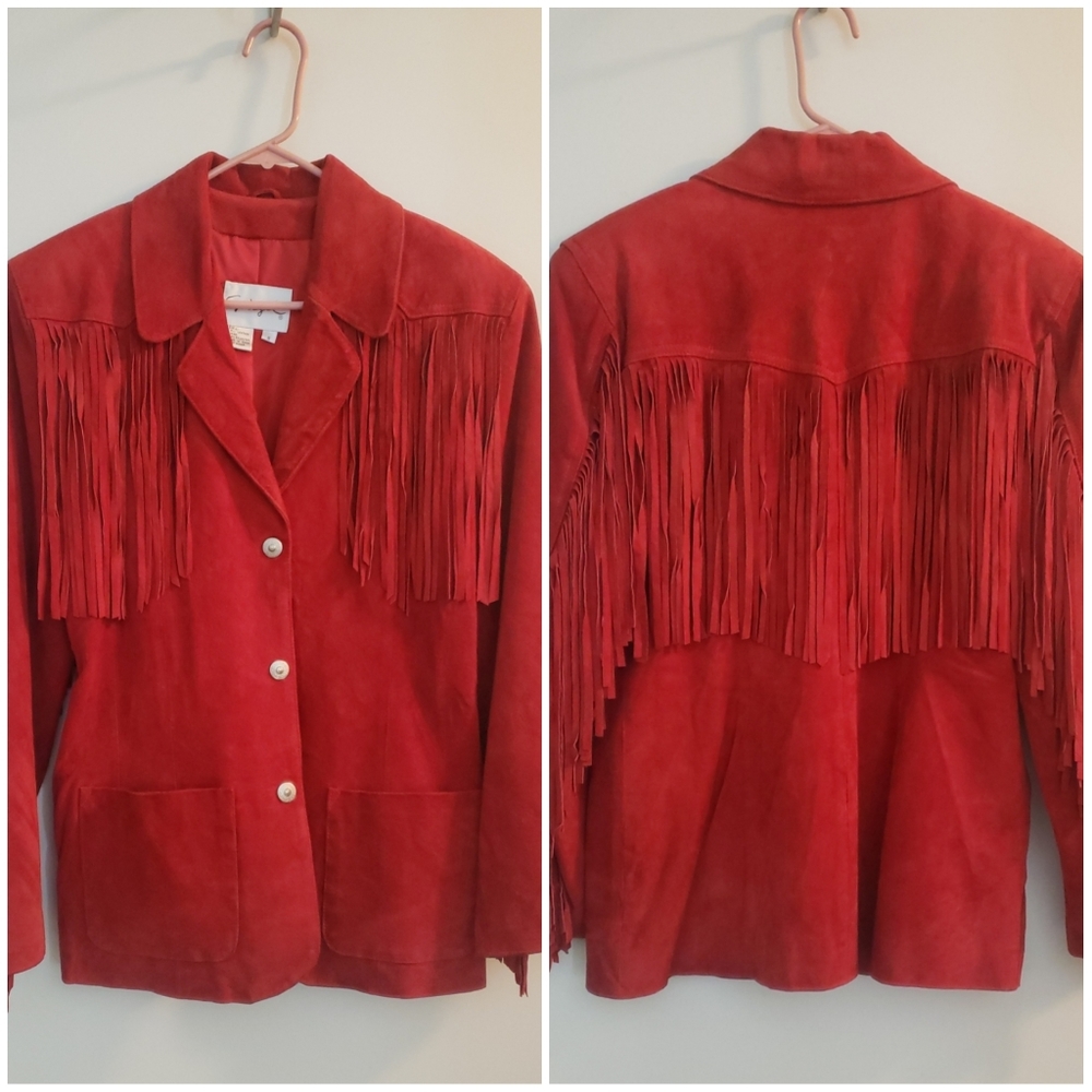 Spiegel Red Leather Fringe Western Jacket 8